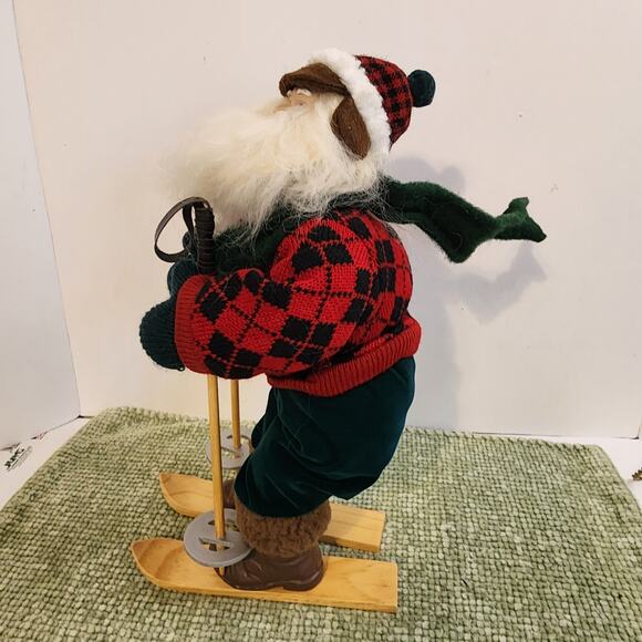 Vintage Skiing Santa Claus Figure Red Sweater Wood Skis 12" Christmas Decor - Picture 3 of 8